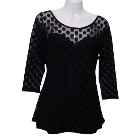 Guess Tops - GUESS sheer skeeves, black long sleeve sweetheart blouse L